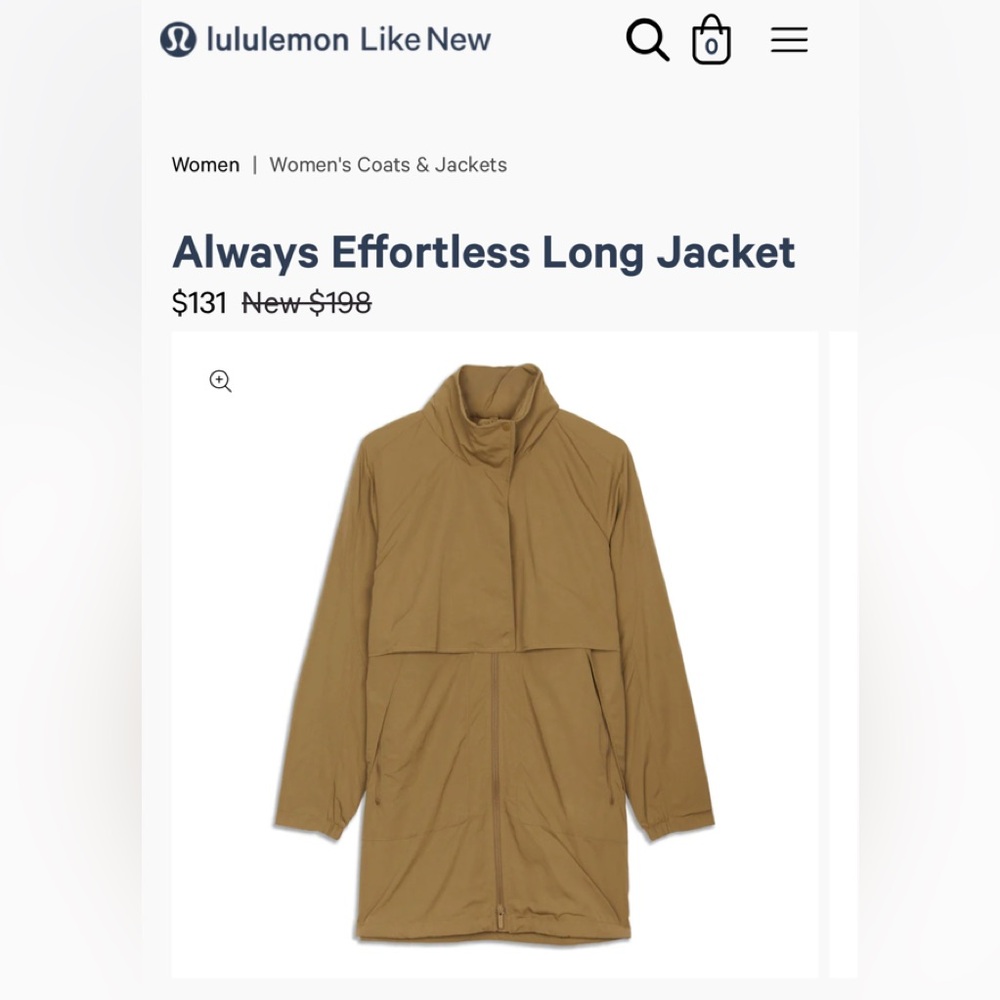 Lululemon Tan Always Effortless Long Jacket